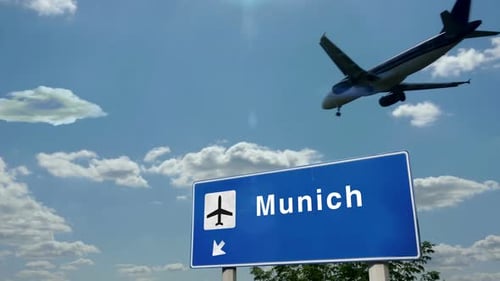 Munich Germany airplane landing at airport