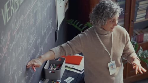 Teacher Explaining Lesson at Chalkboard