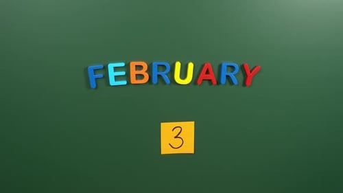 Hand sticking a sticker 3 February calendar day on school board. 3 date of February. Third day