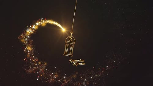 Ramadan Kareem Glowing Lantern Title Reveal with Golden Particles