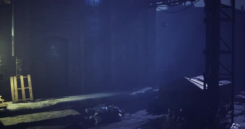 Mysterious Urban Alley Illuminated By Soft Moonlight During Twilight Hours