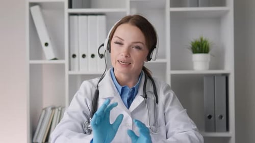 Woman Doctor Talking to Camera in Office