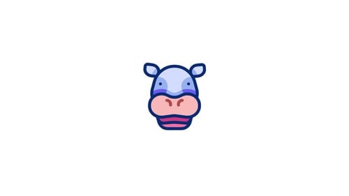 Cute Animated Modern Hippo Icon Loop