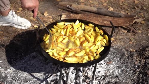 Cooking Food Over a Fire Cauldron Fire Outdoor