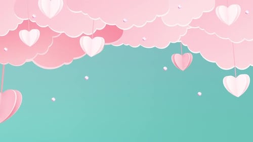 Animated Paper Cut Hearts and Pink Clouds Background