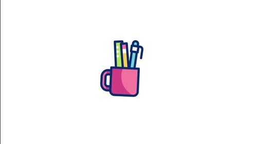 Animated Flat Design Stationery Icon for Education and Office