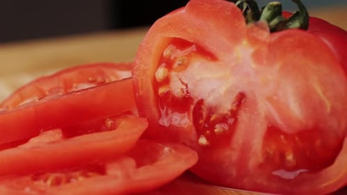 Chop Tomato Close Up Diced Tomatoes on a Cutting Board for Italian Sauce Chef Cut Tomatoes with