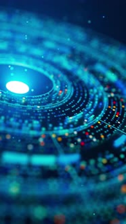 Abstract Digital Data Loop with Glowing Blue Particles