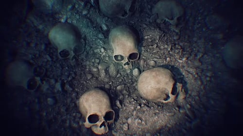 Ancient Skulls in a Flickering Dark Cave Loop