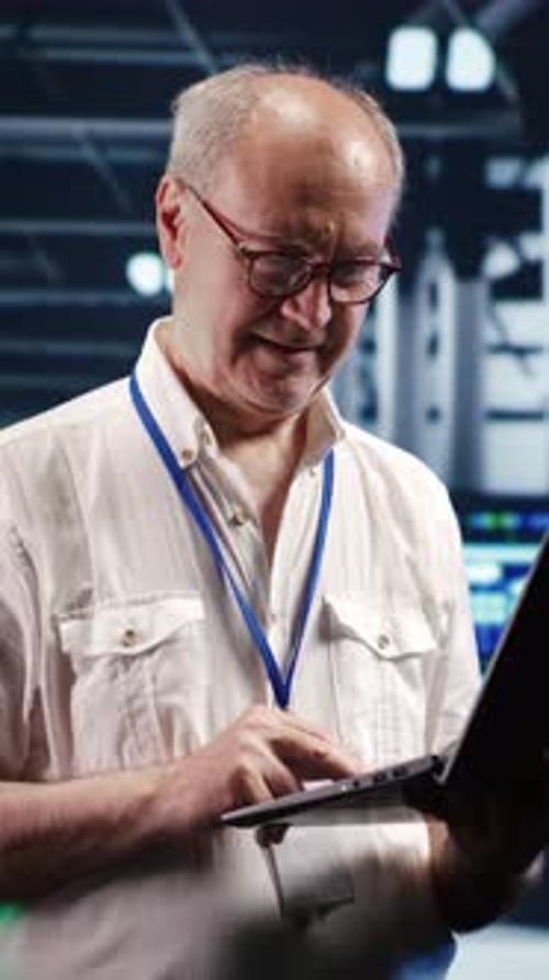 Vertical Serviceman Doing Server Hub Management