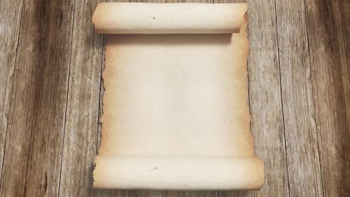 Parchment Scroll opens on old wooden background