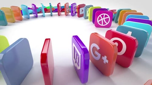 3D-Ikonen für soziale Medien, die wie Dominosteine fallen Linkedin