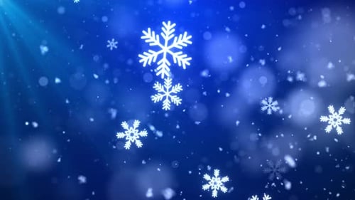 Confetti Snowflakes and Bokeh Lights on the Blue