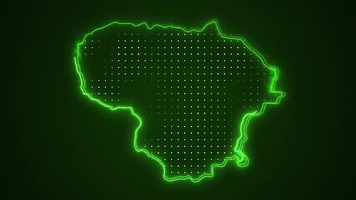Pulsing Neon Green Map Outline with Digital Grid Animation