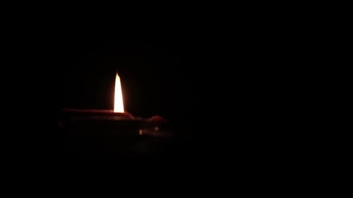 Diya Lamp Flame Flickering in the Darkness