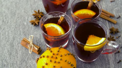 Festive Mulled Wine with Cinnamon and Orange Slices