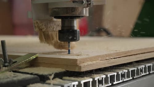 Cutting Parts From Plywood Using an Automatic Drilling Knife in the Workshop