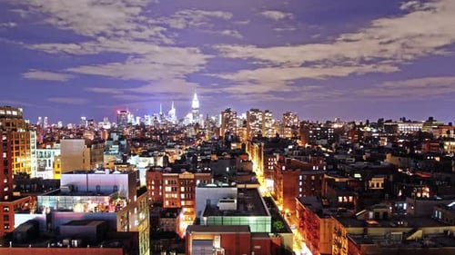 New York Skyline At Night, Time Lapse