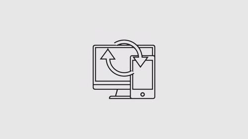 Computer and Phone Sync Line Art Animation Loop