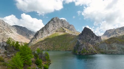 Aerial View Paddleboarding Exploration of Turkey s Scenic Canyon Adventure in Nature