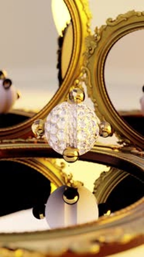 Renderização 3D de pequenas bolas de mármore brilhantes rolando em uma esfera brilhante em loop