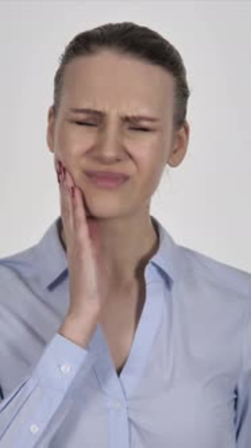 Toothache, Young Businesswoman with Tooth Infection, Vertical Video