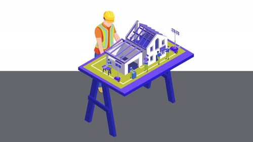 Architect Foreman House Construction Project Desk Animation