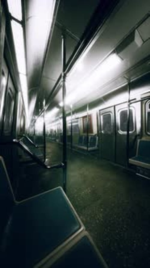 Vertical Empty Metal Subway Train in Urban Chicago