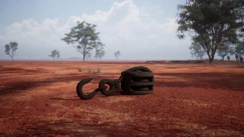 A Rusty Metal Hook on a Vibrant Red Dirt Road