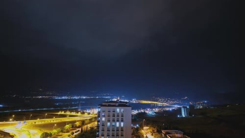 Lightning Storm Over City at Night Timelapse
