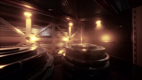 Futuristic Sci-Fi Industrial Corridor with Glowing Metallic Lights