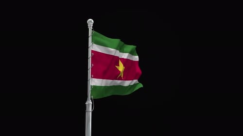 Suriname Flag Waving on Pole Realistic Animation Loop