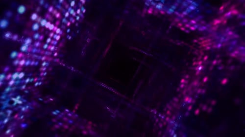 Abstract Futuristic Purple Blue Ultraviolet Neon Cyberpunk Crypto Blockchain Technology Cubes Tunnel