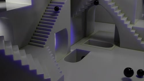 Surreal Impossible Staircase Loop with Rolling Spheres