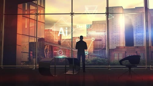 Ein Geschäftsmann nutzt künstliche Intelligenz in seiner Arbeit