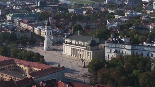 Aerial View of Vilnius Lithuania Featuring the Neoclassical Vilnius Cathedral