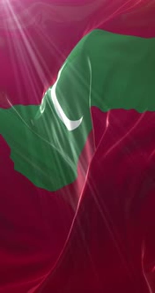 Realistic Waving Maldives National Flag with Sunburst Effect