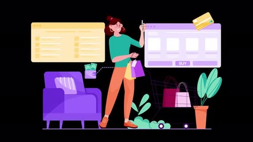 Online Shopping and E-commerce Digital Payment Concept Animation