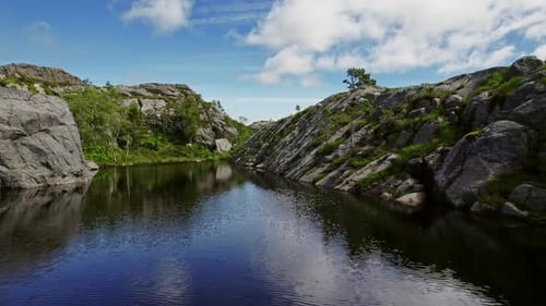 Scenic River Surrounded By Rocky Fjeld In The Norwegian Highlands