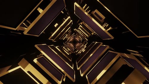 Very large reflective tunnel with yellow squares. Looped animation