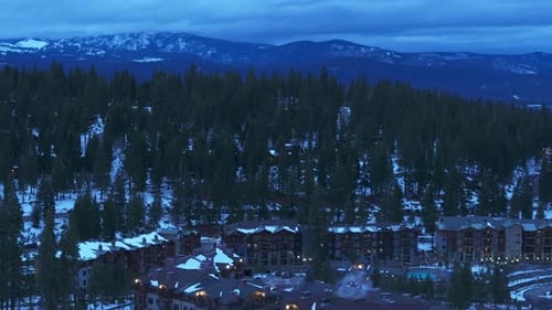 Evening View of Mountain Resort Village at Palisades Tahoe California USA