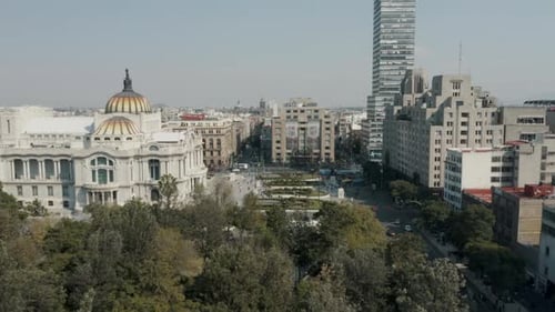 Aerial View Of Mexico City Center With Palace of Fine Arts And Latin American Tower - drone shot