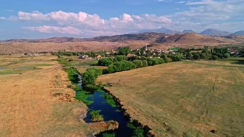 Aerial View of Village in Countryside