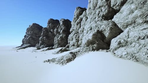 Desert Landscape Motion with Rocky Cliffs and Clear Blue Sky