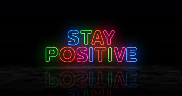 Stay positive symbol glowing neon 3d lights, Backgrounds Motion ...