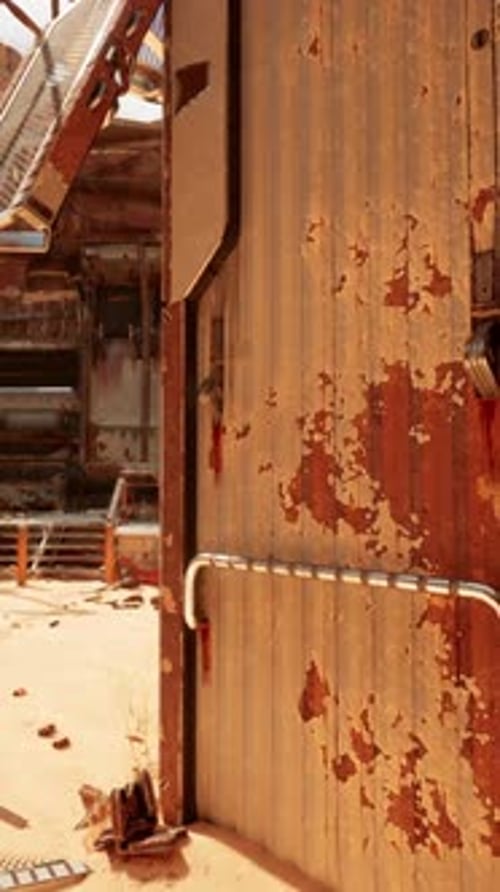 A Dilapidated Building with a Rusty Metal Door