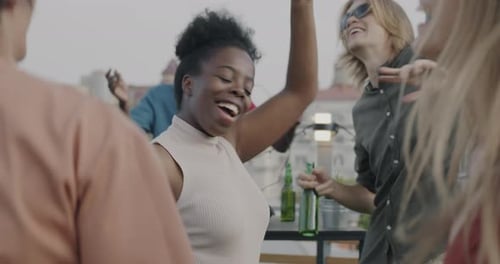 Friends Celebrate at an Urban Rooftop Party