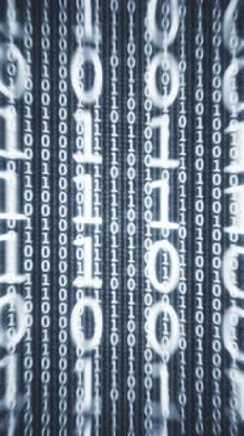 Binary Code Abstract Data Background Zoom In Vertical Animation Loop.