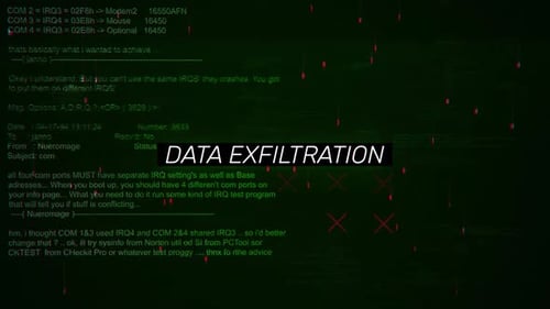 Texte d'exfiltration de données sur l'écran d'arrière-plan de piratage