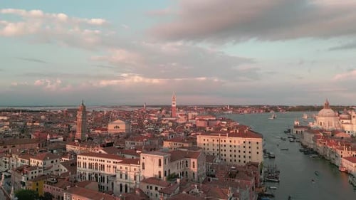 Aerial Flight From Venice Canal in Italy Aerial Drone Video of Grand Canal of Venice Drone Shot Over